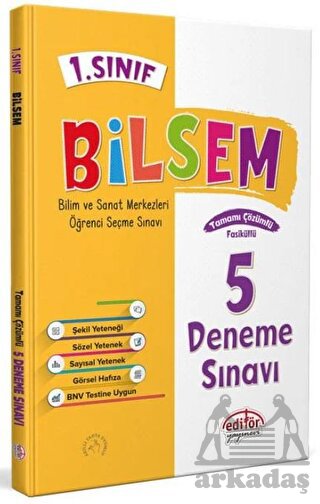 1. Sınıf Bilsem Tamamı Çözümlü 5 Deneme Sınavı - Editör Yayınevi