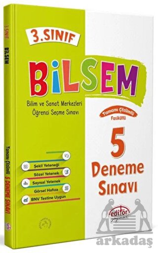 3. Sınıf Bilsem Çözümlü 5 Deneme Sınavı - Editör Yayınevi