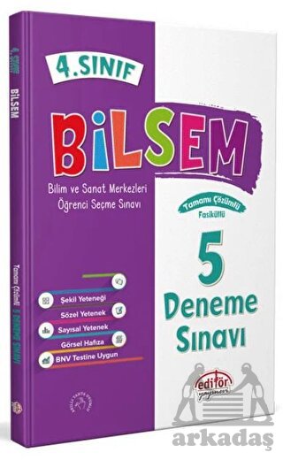 4. Sınıf Bilsem Çözümlü 5 Deneme Sınavı - Editör Yayınevi