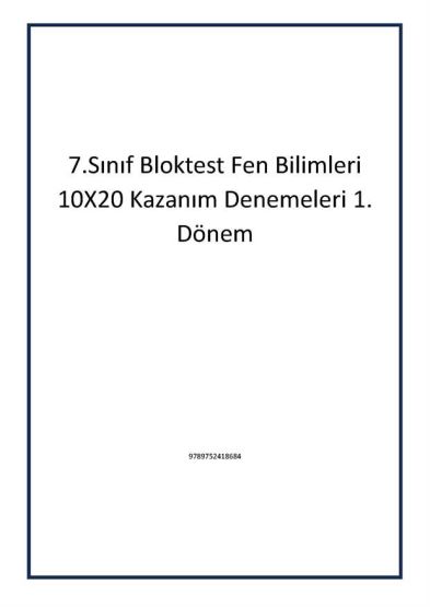 7.Sınıf Bloktest Fen Bilimleri 10X20 Kazanım Denemeleri 1. Dönem