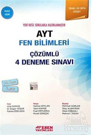 Esen Ayt Çözümlü 4 Deneme Fen Bilimleri Mavi Seri