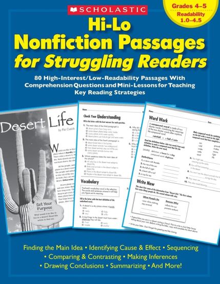 Hi-Lo Nonfiction Passages for Struggling Readers 80 High-Interest/low-Readability Passages With Comprehension Questions and Mini-Lessons for Teaching Key Reading Strategies - Teaching Resources - Thumbnail